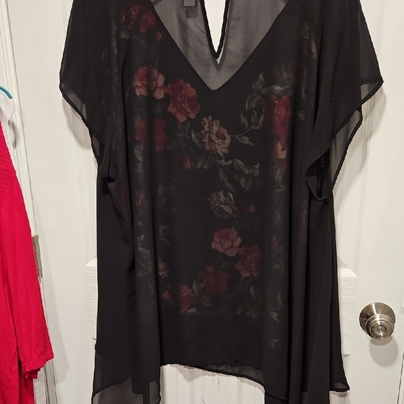 Torrid Black Blouse with Red and Cream Floral Design - Picture 5 of 5